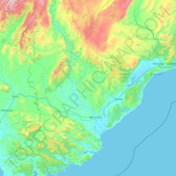 Topografische Karte Clutha District, Höhe, Relief