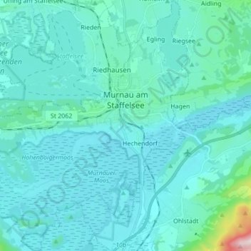 Topografische Karte Murnau am Staffelsee, Höhe, Relief