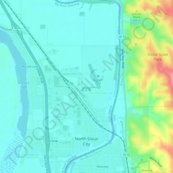 Topografische Karte North Sioux City, Höhe, Relief