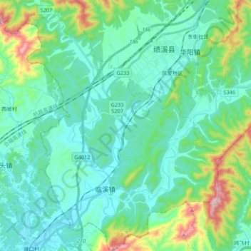 Topografische Karte 临溪镇, Höhe, Relief