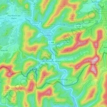 Topografische Karte Schönau (Pfalz), Höhe, Relief