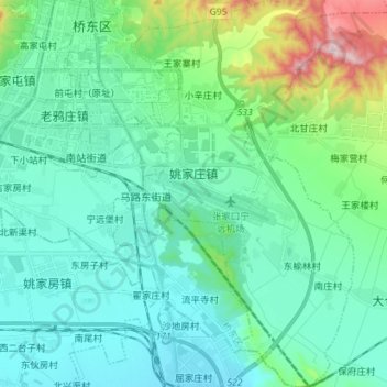 Topografische Karte 姚家庄镇, Höhe, Relief