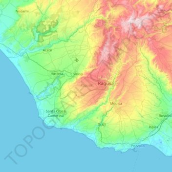 Topografische Karte Ragusa, Höhe, Relief