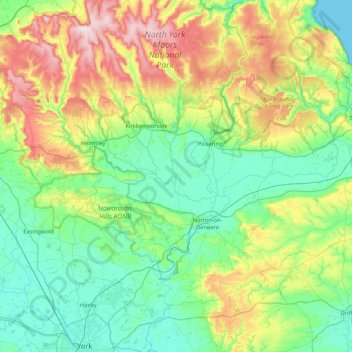 Topografische Karte Ryedale, Höhe, Relief