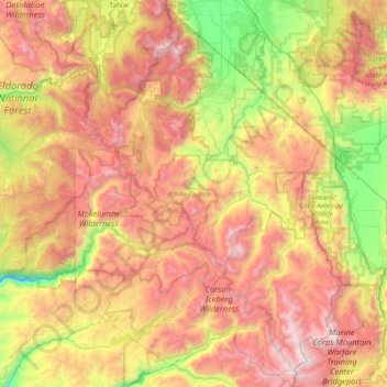 Topografische Karte Alpine County, Höhe, Relief