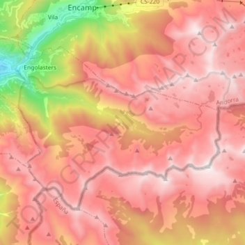 Topografische Karte Escaldes-Engordany, Höhe, Relief