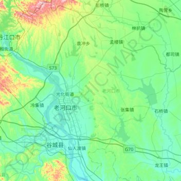 Topografische Karte 老河口市, Höhe, Relief