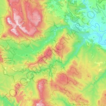 Topografische Karte Styx River, Höhe, Relief