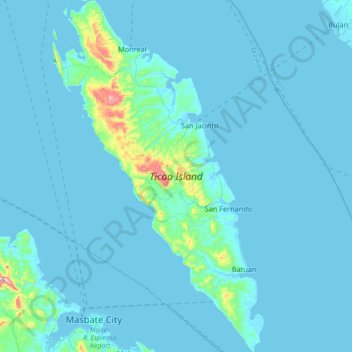 Topografische Karte Ticao Island, Höhe, Relief
