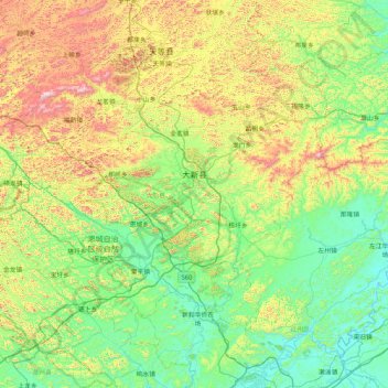 Topografische Karte 大新县, Höhe, Relief