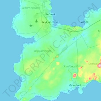 Topografische Karte Reykjanesbær, Höhe, Relief