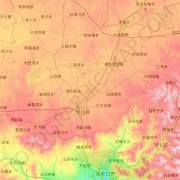 Topografische Karte 张北县, Höhe, Relief