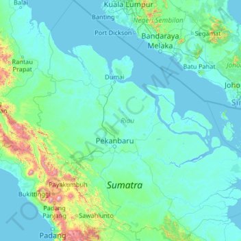Topografische Karte Riau, Höhe, Relief