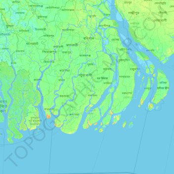 Topografische Karte Division Barishal, Höhe, Relief