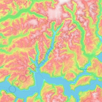 Topografische Karte Sogndal, Höhe, Relief