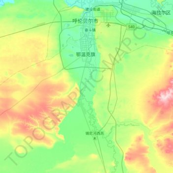 Topografische Karte 巴彦托海镇, Höhe, Relief
