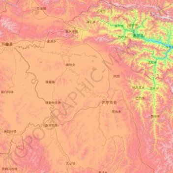 Topografische Karte 若尔盖县, Höhe, Relief