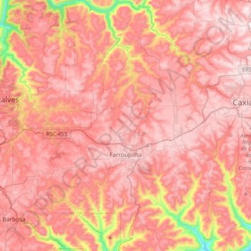 Topografische Karte Farroupilha, Höhe, Relief