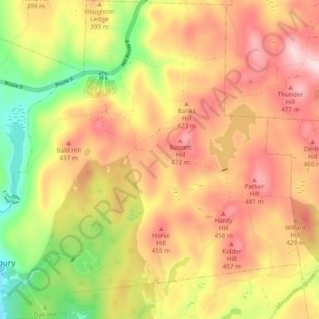 Topografische Karte Roxbury, Höhe, Relief
