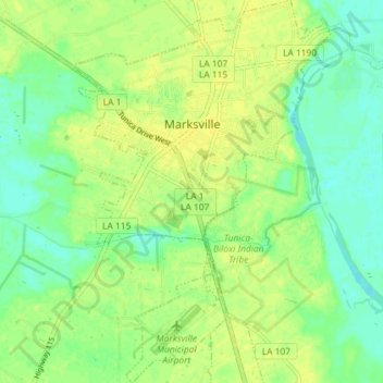 Topografische Karte Marksville, Höhe, Relief