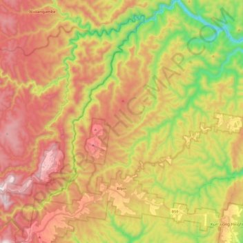 Topografische Karte Bilpin, Höhe, Relief