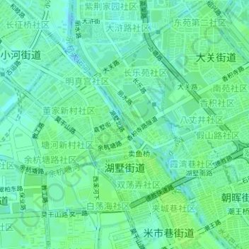 Topografische Karte 湖墅街道, Höhe, Relief