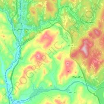 Topografische Karte Waterford, Höhe, Relief