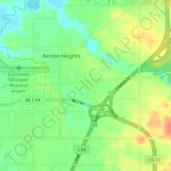 Topografische Karte Benton Heights, Höhe, Relief
