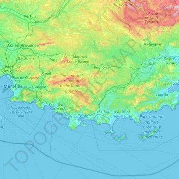 Topografische Karte Provenzalische Voralpen, Höhe, Relief