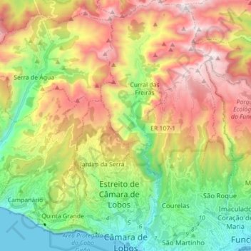 Topografische Karte Câmara de Lobos, Höhe, Relief