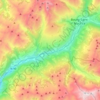 Topografische Karte La Plagne-Tarentaise, Höhe, Relief