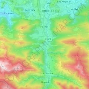 Topografische Karte Hèches, Höhe, Relief