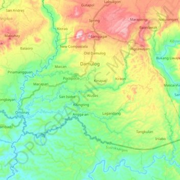 Topografische Karte Damulog, Höhe, Relief