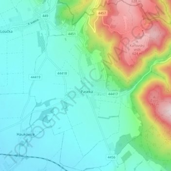 Topografische Karte Paseka, Höhe, Relief