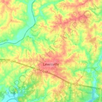 Topografische Karte Lewisville, Höhe, Relief