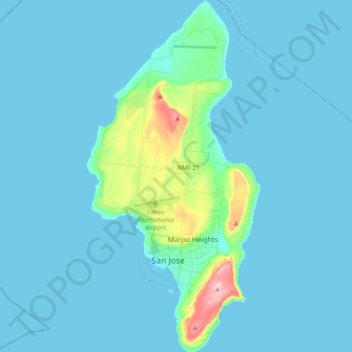 Topografische Karte Tinian Island, Höhe, Relief