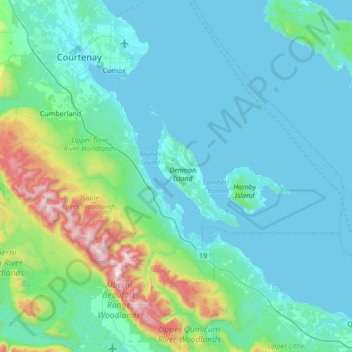 Topografische Karte Area A (Baynes Sound), Höhe, Relief