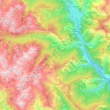 Topografische Karte Espot, Höhe, Relief