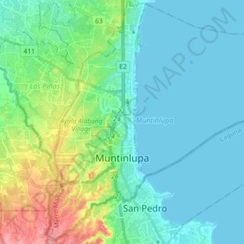 Topografische Karte Muntinlupa, Höhe, Relief
