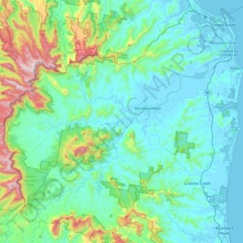 Topografische Karte Tweed Shire Council, Höhe, Relief