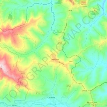 Topografische Karte Tavoleto, Höhe, Relief