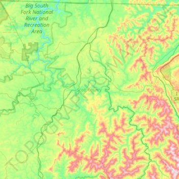 Topografische Karte Scott County, Höhe, Relief