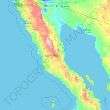 Topografische Karte Basse Californie, Höhe, Relief