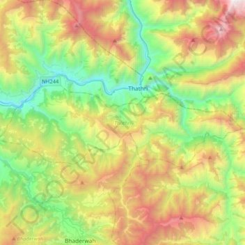 Topografische Karte Thathri, Höhe, Relief