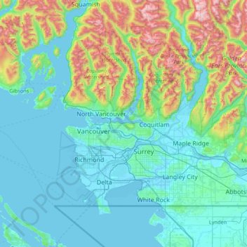 Topografische Karte Metro Vancouver Regional District, Höhe, Relief