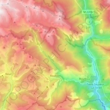 Topografische Karte Roubion, Höhe, Relief