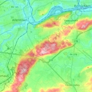Topografische Karte Salisbury, Höhe, Relief