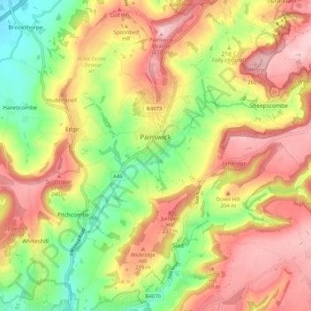 Topografische Karte Painswick, Höhe, Relief