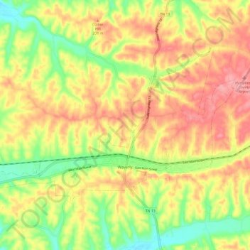 Topografische Karte Waverly, Höhe, Relief