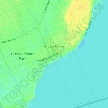 Topografische Karte Grosse Pointe, Höhe, Relief